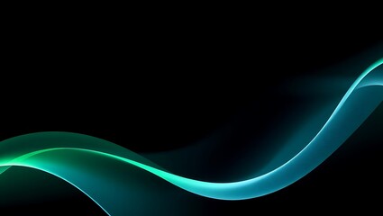 Elegant vector composition with soft gradient ripple lines in green and blue halftone, floating on black
