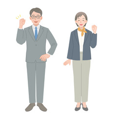 応援をする中年ビジネスマンの男女