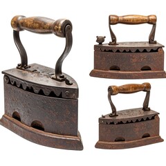 Antique iron, three views