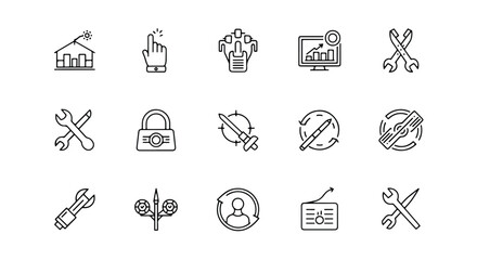 Fototapeta premium Line editable icon set of modern line icons representing business, technology, and tools line icon set