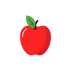 Illustration of a Red Apple with a Green Leaf on White Background