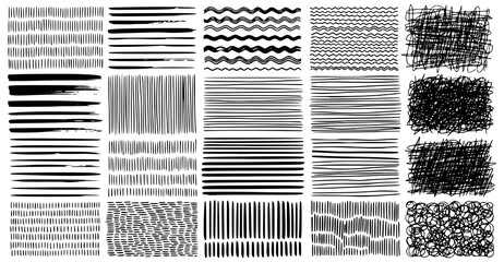 Brush, pen, pencil line set. Vector calligraphy paint strokes. Abstract black ink grungy lines, curves, emphasis underlines. JPEG version.