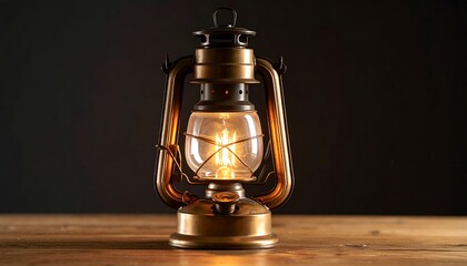 Antique lantern on wooden table