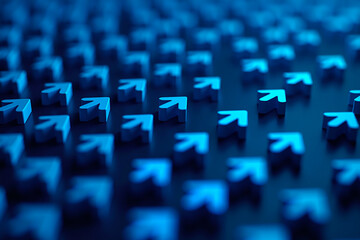 3D Grid of Glowing Blue Arrows Pointing Upward Representing Growth and Momentum