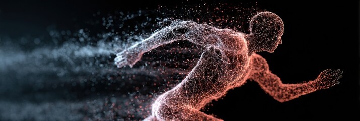 Transformation of a Human in Motion Into Neural Data Particles With a Faded Upper Section
