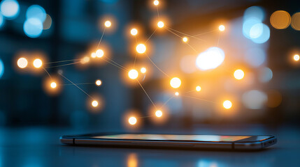 Smartphone with glowing connections representing digital communication and technology