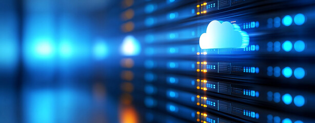 Fototapeta premium Cloud hosting instance with performance metrics, showcasing data storage and connectivity