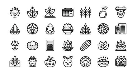 Line editable icon set of nature and plantthemed icons representing growth and ecology line icon set