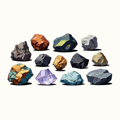 Collection of colorful rocks and minerals geological specimens for education and geology enthusiasts