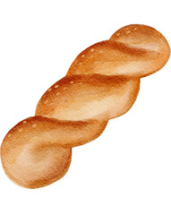 Watercolor Braided Bread Illustration Isolated on White Background
