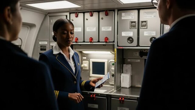 Flight attendant using aircraft equipment
