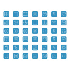 A modern and clean set of flat UI icons designed within square backgrounds