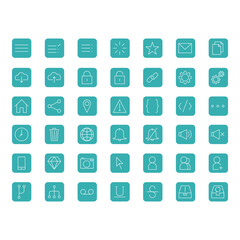 A modern and clean set of flat UI icons designed within square backgrounds