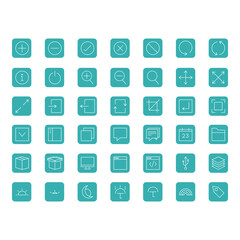 A modern and clean set of flat UI icons designed within square backgrounds