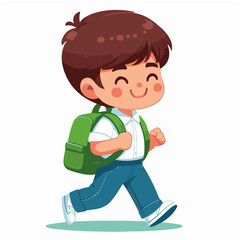 Happy School Boy Walking to School – Cartoon Style