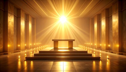 Illuminated altar with radiant light in a serene and spiritual space