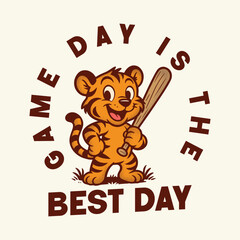 Baseball tiger mascot cartoon character vector illustration t shirt design