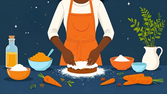 Baking Carrot Cake: A Delightful Home Cooking Illustration for Food Enthusiasts