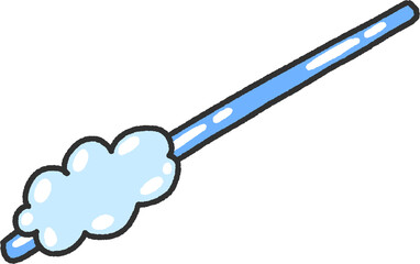 Cute Cloud Bubble Wand Illustration – Light Blue Hand Drawn Magic Stick Clipart