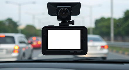 Dashboard Camera Mounted on Windscreen Capturing Traffic on Urban Road in Daylight