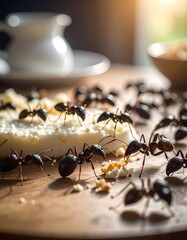 Ants on a white food item