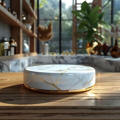 White golden luxury 3d round podium for product display, Elegant white round podium, Minimal white circular platform, product mockup, mockup, podium