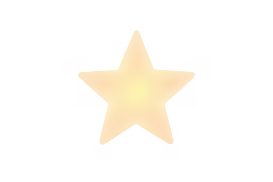 Glowing five-pointed star radiating warm light, isolated on a transparent background, perfect for festive designs