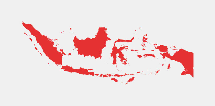 Indonesia map. Map of Indonesia with provinces. Red map of indonesia with separated regions