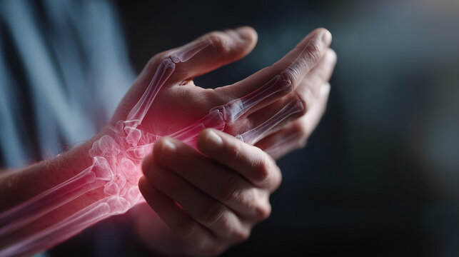 Doctor checking wrist bones suffering from arthritis