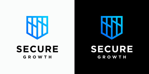 Shield-shaped growth chart vector logo design with a modern, simple, clean, and abstract style. Icon for business, finance, security, and personal branding.