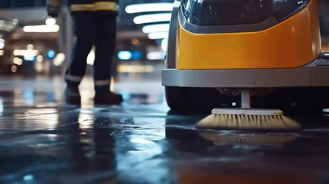 Wet Floor Cleaning with Auto Scrubber Machine in Commercial Space 60 seconds
