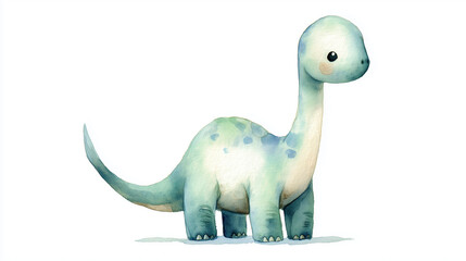 Fototapeta premium Cute brontosaurus dinosaur watercolor painting standing on white background