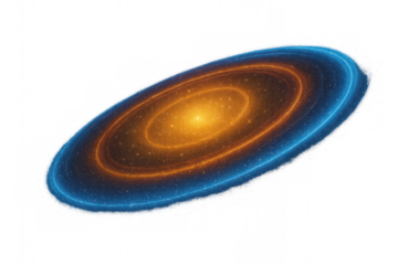 Orange and blue elliptical galaxy rotating in the vastness of deep space, with transparent background, perfect for space-themed projects