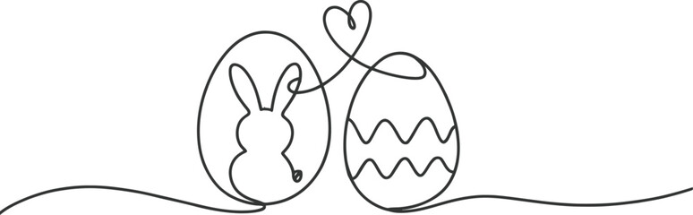 Charming easter eggs drawn with a single continuous line featuring a bunny and heart