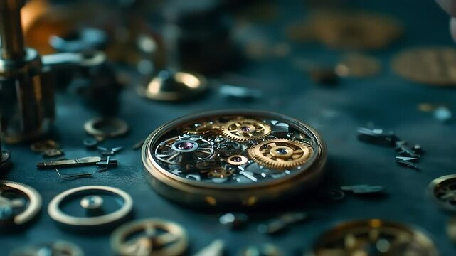 Close-up view of a watchmaker repairing a mechanical watch with precision