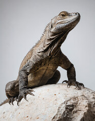 Fototapeta premium Striking Portrait of a Majestic Rock Iguana on Stone, Captured in an Alert Stance