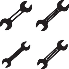 Four Wrenches Arranged on a White Background in Silhouette Style silhouette