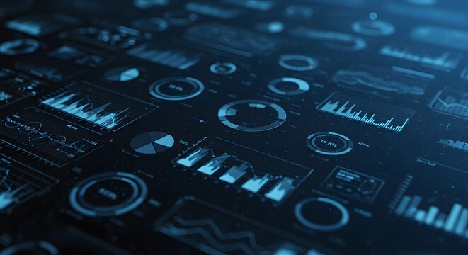 Digital Data Array: A captivating close-up showcasing an array of digital data, with detailed graphics and visual representations of information on display.