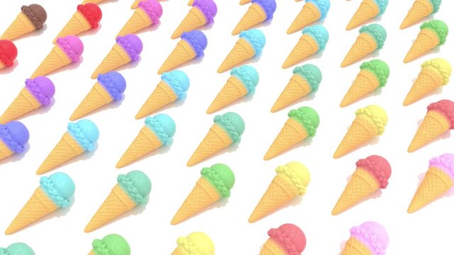 3d color ice cream pattern white bg