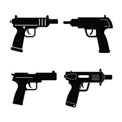 Handgun Silhouettes Collection – Black Pistol Icons Isolated on White Background