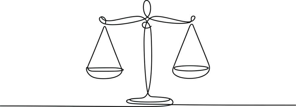 Continuous line drawing of a balance scale symbolizing justice and fairness