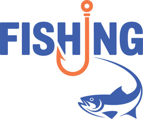 Fishing hook and fish graphic with the word fishing