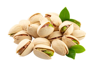 Scattered Pistachios and Shells Isolated on White Background
