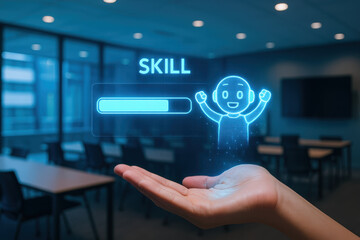 Ai skill progress bar with developer collaboration concept in office environment