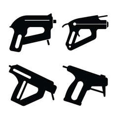Tools & DIY Equipment Silhouettes &ndash; Black Vector Icon Set of Staple Guns and Nail Guns for Carpentry, Upholstery, and Home Improvement Projects