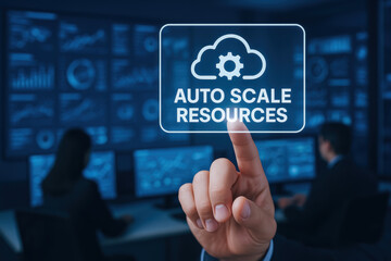 Auto scale resources concept with ai software developer collaboration for efficient cloud management and technology innovation business environment