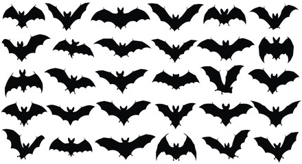 Seamless Pattern of Black Bat Silhouettes on White Background for Halloween Theme Celebrations