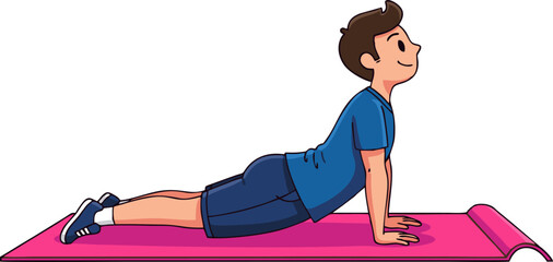 Cartoon Illustration of a Young Man Performing a Yoga Pose