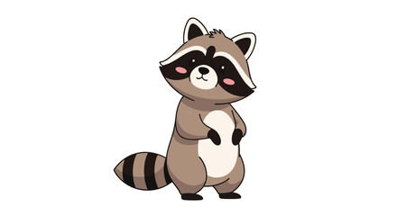A Cute Adorable Baby Raccoon Standing Upright With Its Bushy Striped Tail And Black Eye Mask Smiling Happily