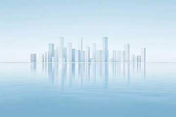 Fototapeta premium Abstract city skyline reflected on tranquil water.